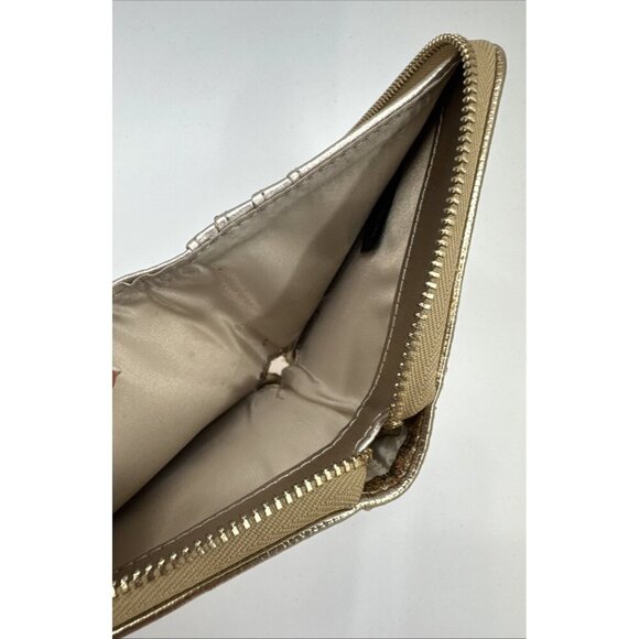 GUESS Womens Small Zip Around Wallet Shinny Gold Coin Pocket Credit Card Money - Picture 6 of 12